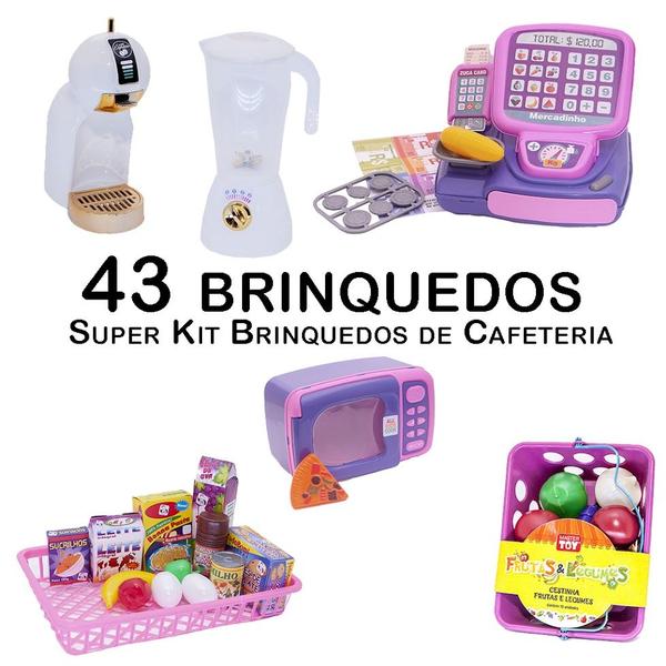 Kit Café Infantil Registradora Cafeteira Microondas 47p - Zuca Toys Imagem de Kit Café Infantil Registradora Cafeteira Microondas 47p