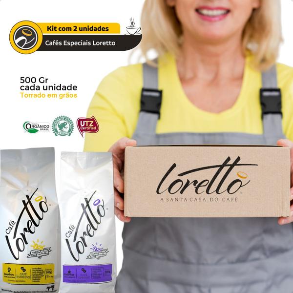 Kit Cafés em Grãos Arábica Bourbon Gourmet Loretto 1 Kg - Loretto Cafés Especiais Imagem de Kit Cafés em Grãos Arábica Bourbon Gourmet Loretto 1 Kg