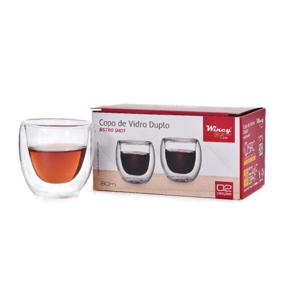 Imagem de Kit Cafeteira Francesa 600Ml + Copos Vidro Duplo Shot 80Ml