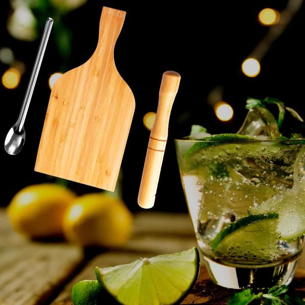 Imagem de Kit Caipirinha 3 Peças/Utensílios Em Madeira Bambu Aço Bar