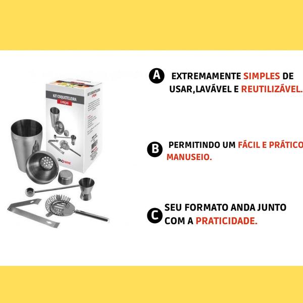 Imagem de Kit Caipirinha Aço Inox Coqueteleira 5 peças Gourmet UnyHome