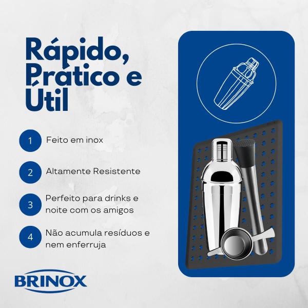 Imagem de Kit Caipirinha Bartender Drinks Inox 4Pçs Coqueteleira 500ml