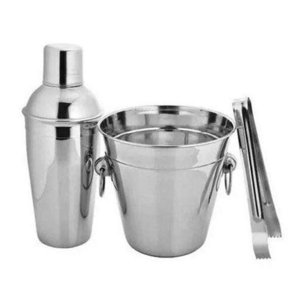 Imagem de Kit Caipirinha Coqueteleira 500ml Balde Pegador Inox 3 Peças