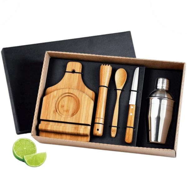 Imagem de Kit Caipirinha Em Bambu 6 peças Coqueteleira Inox 350 ml Welf