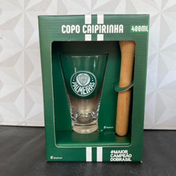 Imagem de Kit caipirinha personalizado palmeiras com 2 peças com copo de vidro 400ml e bastão de madeira