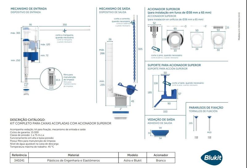 Imagem de Kit Caixa Acoplada Completo Reparo Saída Convencional Blukit