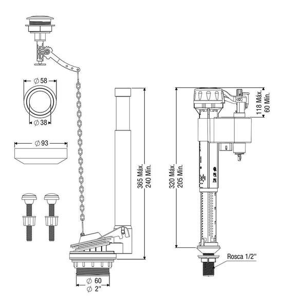 Imagem de Kit Caixa Acoplada Completo Reparo Saída Convencional Censi