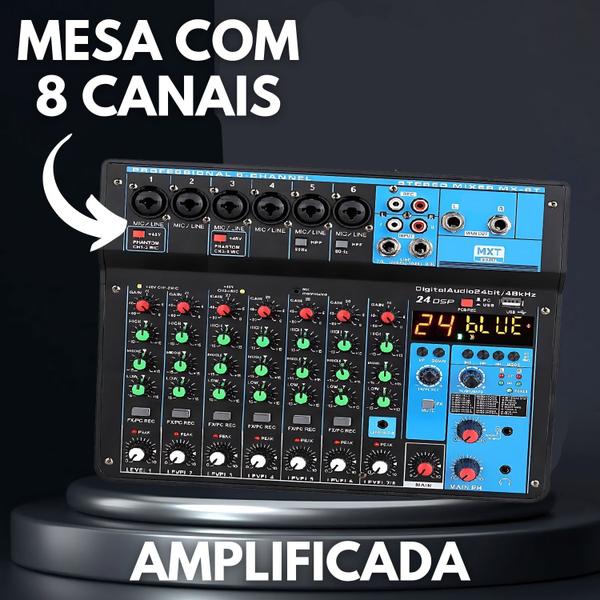 Imagem de Kit Caixa de som AT 8-150w +Mesa de som amplificada 8 canais