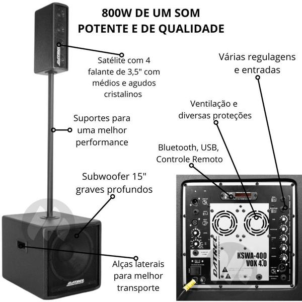 Imagem de Kit Caixa de Som DATREL Line Array 1000W 2 Sub SW400 + 2 Satélites VOX4.0 KSWA400