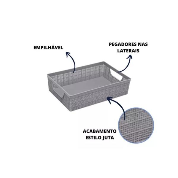 Imagem de Kit Caixa e Cesto Organizador Juta Plástico Cinza 1,8L e 2L - Jaguar