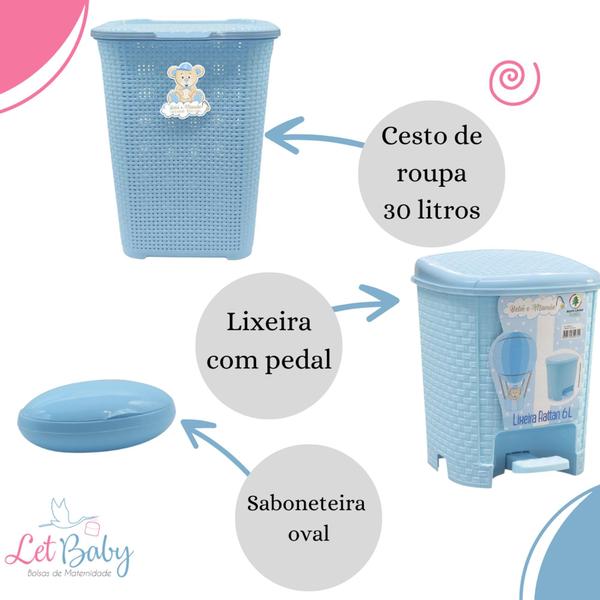 Kit Caixa Organizadora Cesto de roupas Rattan bebê Balde Lixeira Saboneteira - MeninoouMenina - let Baby bolsas de maternidade Imagem de Kit Caixa Organizadora Cesto de roupas Rattan bebê Balde Lixeira Saboneteira - MeninoouMenina