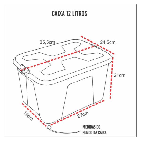 Imagem de Kit Caixa Organizadora Transparente 12 Litros Com tampa e Travas