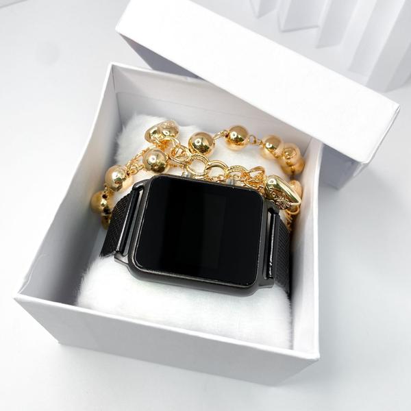 Imagem de Kit caixa relógio rose gold metal led digital quadrado e pulseira feminina classica