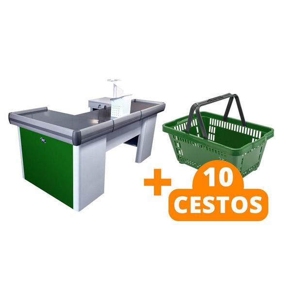 Imagem de KIT - Caixa Supermercado Empacotador Check-out 2m Recorte + 10 Cestos de Compras Verde