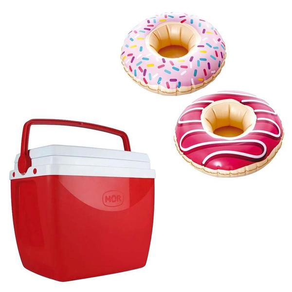 Imagem de Kit Caixa Térmica 18L Vermelho Mor + 2 Bóias De Copo Donuts