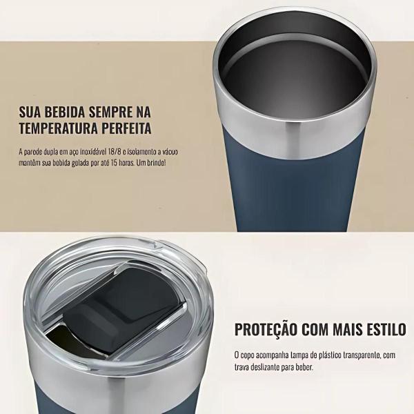 Imagem de Kit Caixa Termica 32qt 34L Pop Azul Invicta E Copos Térmicos Com Tampa E Abridor 600ml Azul E Inox Coleman