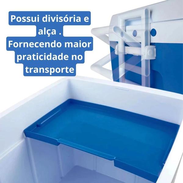 Imagem de Kit Caixa Termica Azul 75 L Alca e Divisoria+ Cadeira Reclinavel Aluminio Praia / Pesca  Mor 