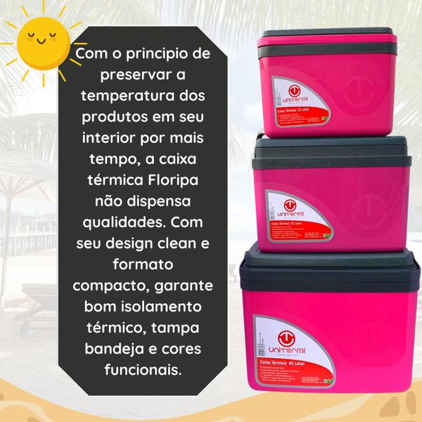 Imagem de Kit Caixa térmica Cooler 7,5L + 15L + 30L Alça Tampa bandeja FloripaUnitermi Cerveja Praia Churrasco