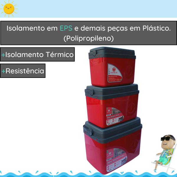 Imagem de Kit Caixa térmica Cooler 7,5L + 15L + 30L Alça Tampa bandeja FloripaUnitermi Cerveja Praia Churrasco