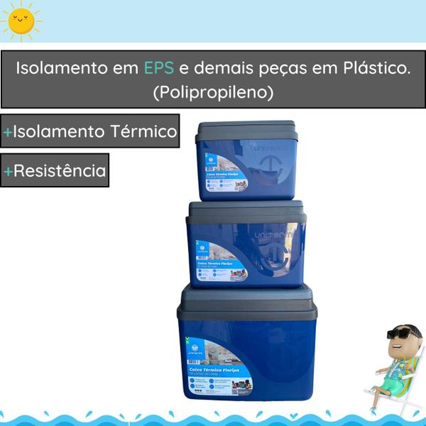 Imagem de Kit Caixa térmica Cooler 7,5L + 15L + 30L Alça Tampa bandeja FloripaUnitermi Cerveja Praia Churrasco