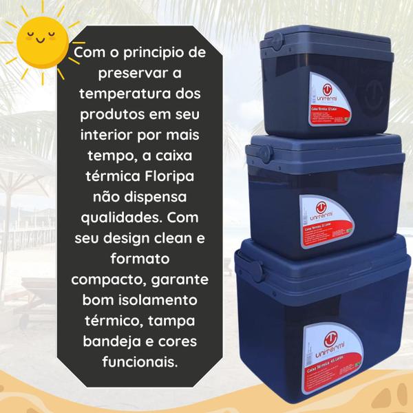 Imagem de Kit Caixa térmica Cooler 7,5L + 15L + 30L Alça Tampa bandeja FloripaUnitermi Cerveja Praia Churrasco