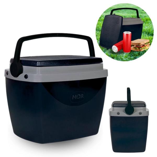 Imagem de Kit Caixa Termica Preta Cooler 6 L / 8 Latas + Banqueta Militar Dobravel Camping / Pesca