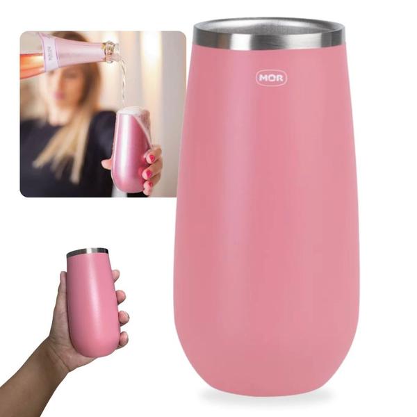 Imagem de Kit Caixa Termica Rosa Pequena 12 Litros + Copo Termico Rose 165 Ml para Champagne Drink em Aco Inox  Mor 