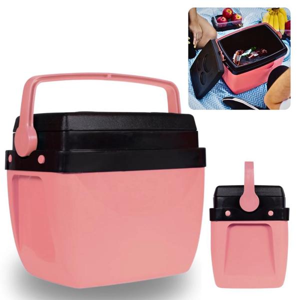 Imagem de Kit Caixa Termica Rosa Pessego Cooler 12 L+ Cadeira de Praia Aluminio 4 Posicoes  Mor 