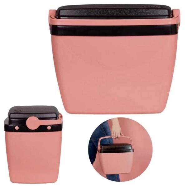 Imagem de Kit Caixa Termica Rosa Pessego Cooler 6 L / 8 Latas + Banqueta Dobravel Camping / Pesca