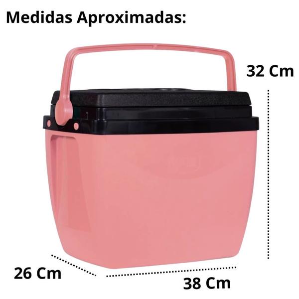 Imagem de Kit Caixas Termicas 6 Litros + 18 Litros Rosa Pessego com Alca Mor para Praia e Camping