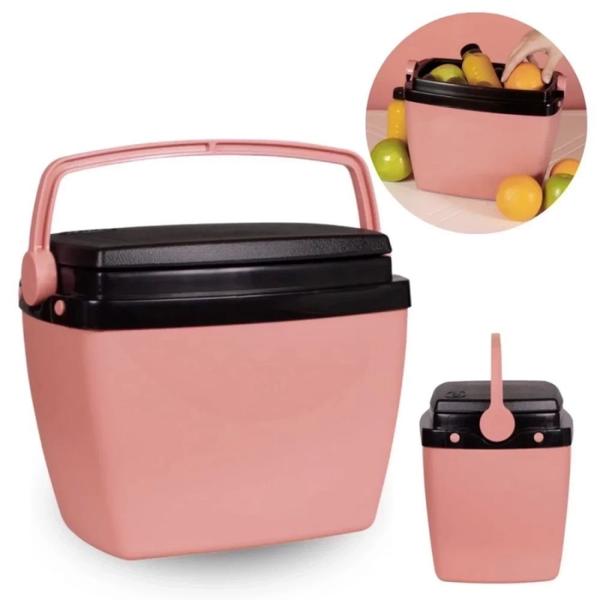 Imagem de Kit Caixas Termicas 6 Litros + 18 Litros Rosa Pessego com Alca Mor para Praia e Camping