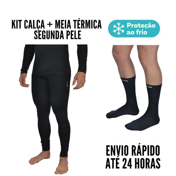 Imagem de Kit Calça e Meia Térmica Segunda Pele Flanelada Unissex