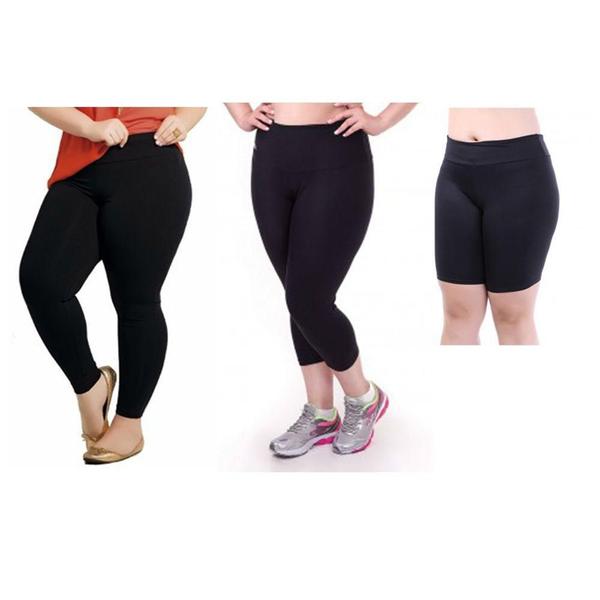 Imagem de Kit Calça Legging + Corsário + Bermuda Plus Size Tamanhos Especiais Suplex Poliamida