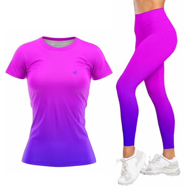 Imagem de Kit Calça Legging Cós Alto Blusa Feminina Academia Degrade Moda Fitness Caminhada