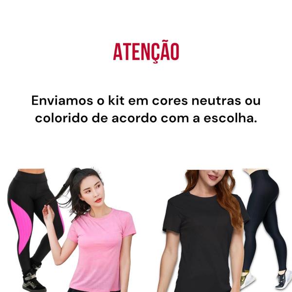 Imagem de Kit Calça Legging Cós Alto + Camiseta Academia Corrida Fitness Dry PLT 385