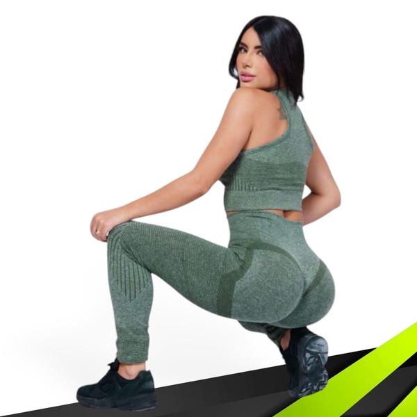 Imagem de Kit CALÇA LEVANTA BUMBUM + TOP ALÇA MÉDIA Fitness Academia 987