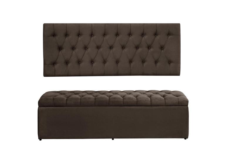 Imagem de Kit Calçadeira e Painel Imperatriz 193 cm Suede Marrom