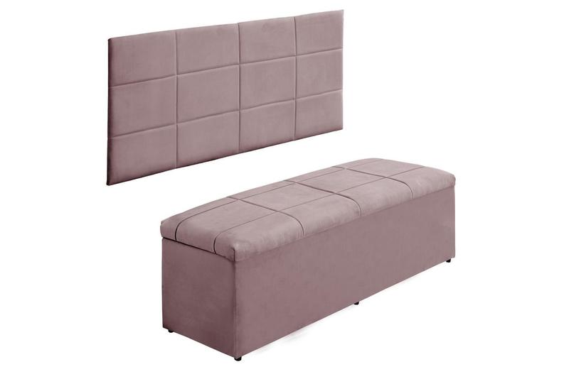 Imagem de Kit Calçadeira e Painel Raissa 158 cm Suede Rosê