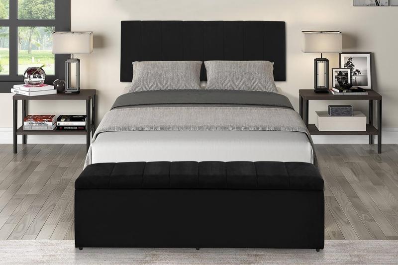 Imagem de Kit Calçadeira e Painel Vitoria 138 cm Suede Preto