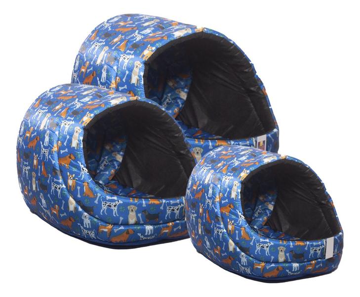 Imagem de Kit Cama Caminha Toca Iglu Pet Para Cachorro Gato Nylon Azul