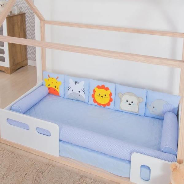 Imagem de Kit Cama De Criança Solteiro Berço Montessoriano Safari Azul