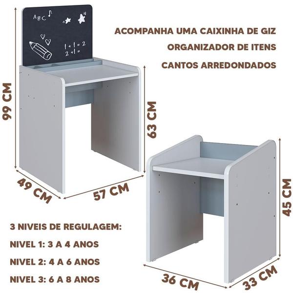 Imagem de Kit Cama Montessoriana E Colchão Com Mesa Com Quadro E Banqueta Infantil Aveiro Oak Branco Azul Spencer Shop Jm