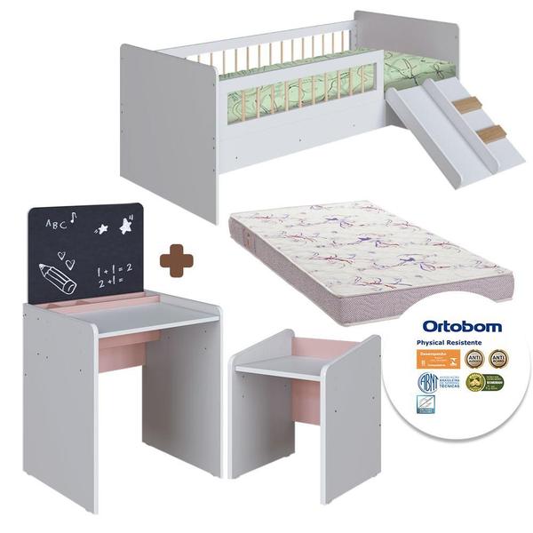 Kit Cama Montessoriana E Colchão Ortobom Com Mesa Com Quadro E Banqueta Infantil Branco Rosa Spencer Shop Jm Imagem de Kit Cama Montessoriana E Colchão Ortobom Com Mesa Com Quadro E Banqueta Infantil Branco Rosa Spencer Shop Jm