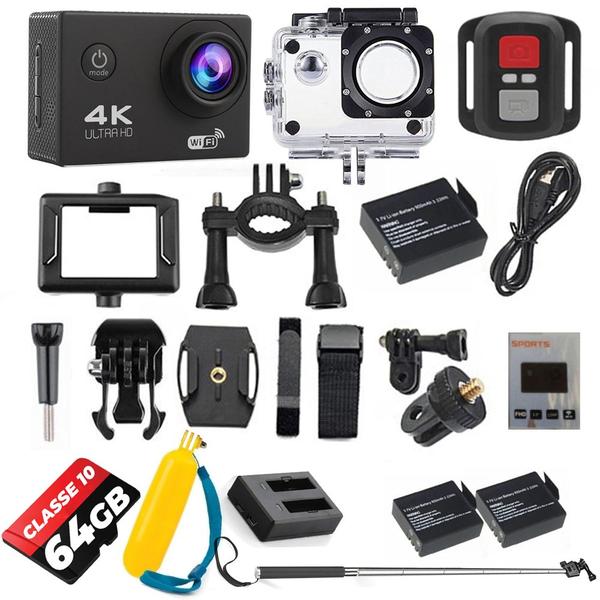 Imagem de KIT Câmera De Ação M10 4K+ 64gb+ 2 Baterias+ Carregador+ bastão+ Bóia Controle Remoto Wifi Filmadora Sport 