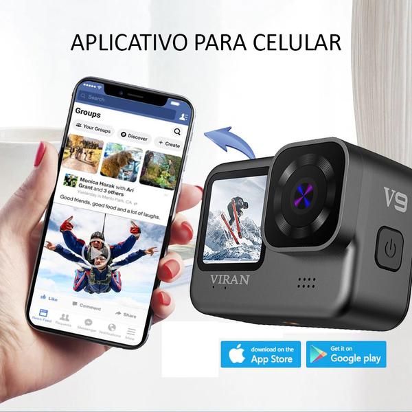 Imagem de Kit Câmera de ação Viran v9 Wifi + Memória 64gb Suporte Cabeça Peito Bastão Monopod Bóia Filmadora 4k 60fps