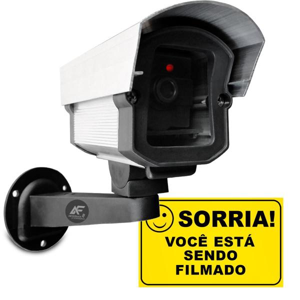 Imagem de Kit Câmera Falsa Com Led P/ Segurança + Placa De Advertência