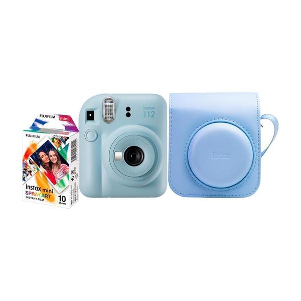 Imagem de Kit Câmera Instantânea Fujifilm Instax Mini 12 Azul + Pack 10 filmes Spray Art + Bolsa Azul Candy