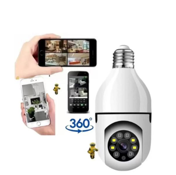 Imagem de Kit Câmera Lâmpada Led Wifi IP HD Panorâmica 360º Espião Com Cartão de memória 32gb