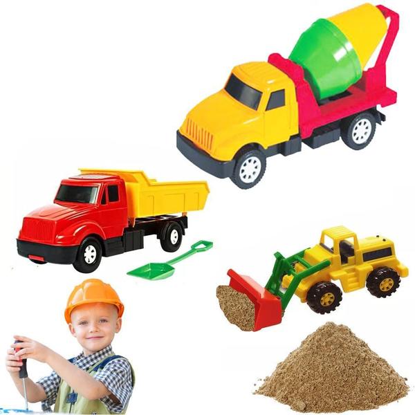 Imagem de Kit Caminhão Betoneira Brinquedo Infantil Trator Com Caçamba