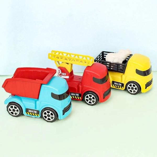 Kit Caminhão Brinquedo Bombeiro Basculante Boiadeiro 3 Peças - Zucatoys Imagem de Kit Caminhão Brinquedo Bombeiro Basculante Boiadeiro 3 Peças